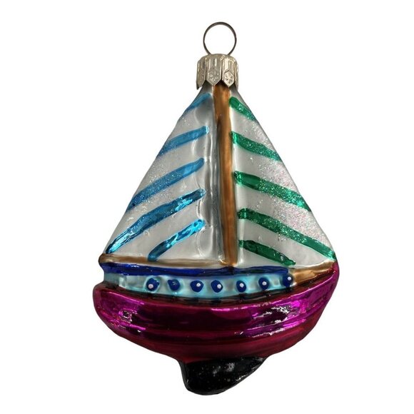 CHRISTOPHER RADKO BLOWN GLASS SMALL SAILBOAT CHRISTMAS ORNAMENT - Picture 1 of 5